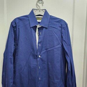 Banana Lemon Long Sleeve Buttoned Dress Shirt - Blue - Medium